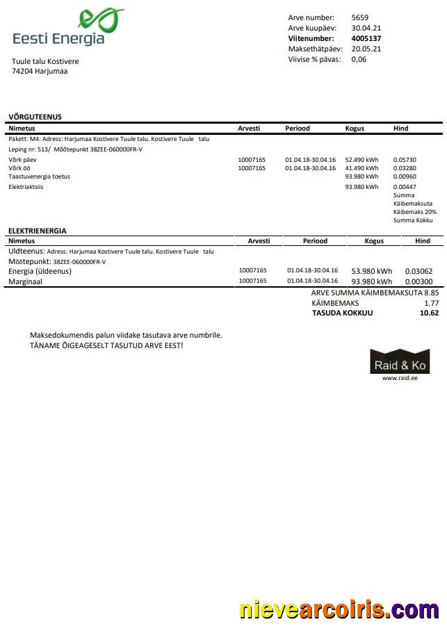 Estonia Eesti Energia electricity utility bill